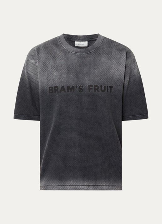 Bram's Fruit Mesh T-shirt met logoprint - voorkant middengrijs