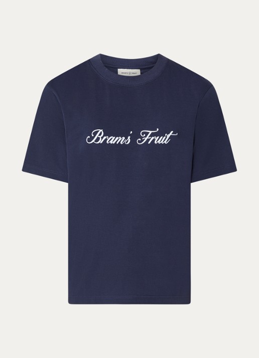 Bram's Fruit Script T-shirt met logo - voorkant donkerblauw