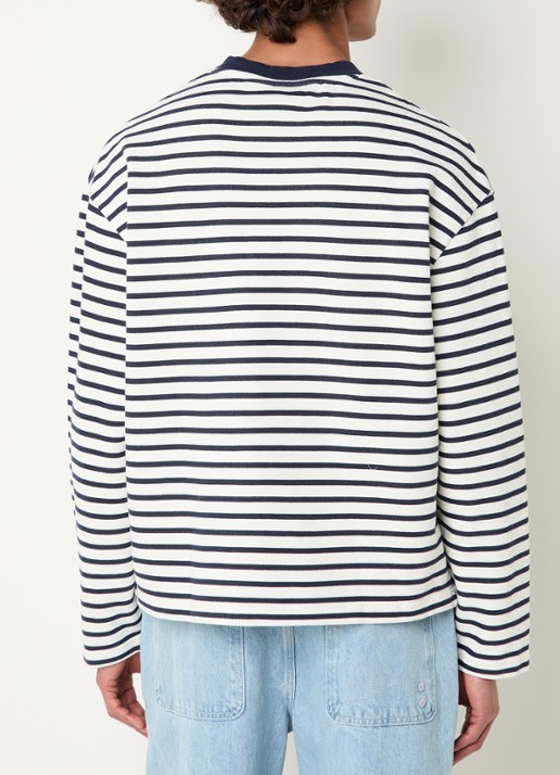 Bram's Fruit Varsity longsleeve T-shirt met logo en streepprint - achterkant donkerblauw