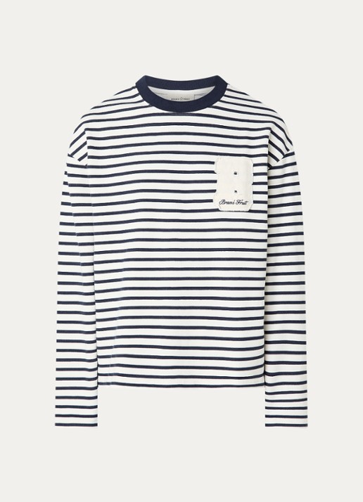 Bram's Fruit Varsity longsleeve T-shirt met logo en streepprint - voorkant 2 donkerblauw