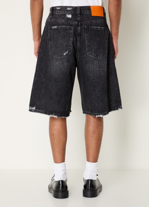 Bram's Fruit Wide fit korte broek van denim met donkere wassing - achterkant zwart