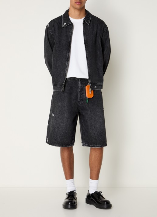Bram's Fruit Wide fit korte broek van denim met donkere wassing - voorkant 4 zwart