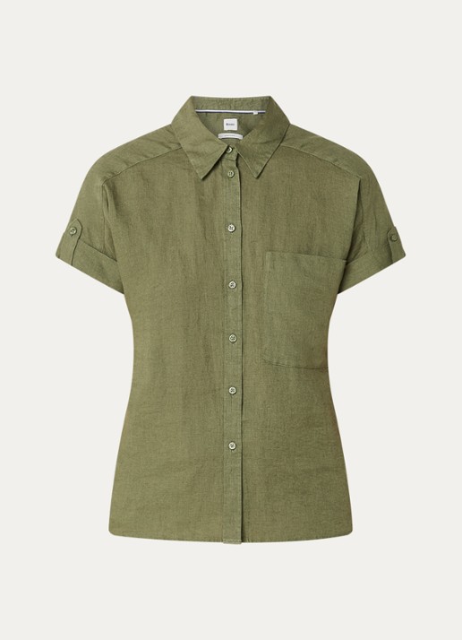 BRAX Blouse met borstzak - voorkant legergroen