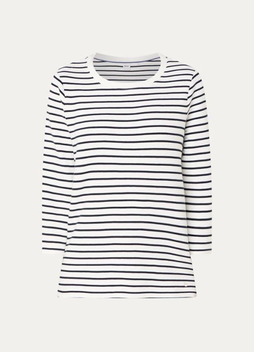 BRAX Bonnie longsleeve met streepprint en structuur - voorkant 2 donkerblauw