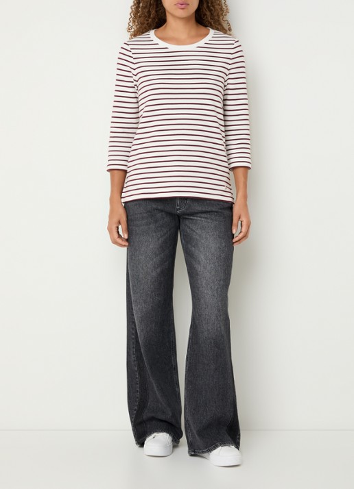 BRAX Bonnie longsleeve met streepprint en structuur - voorkant 3 bordeauxrood