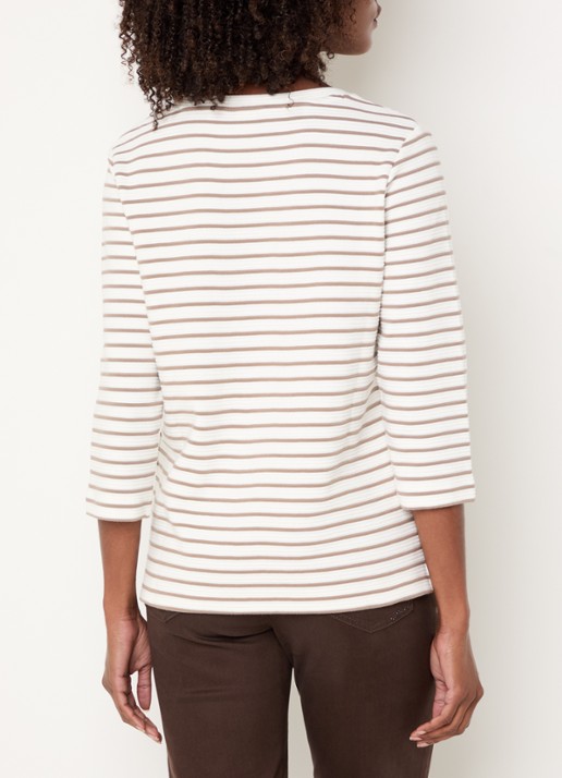 BRAX Bonnie longsleeve met streepprint en structuur - achterkant taupe