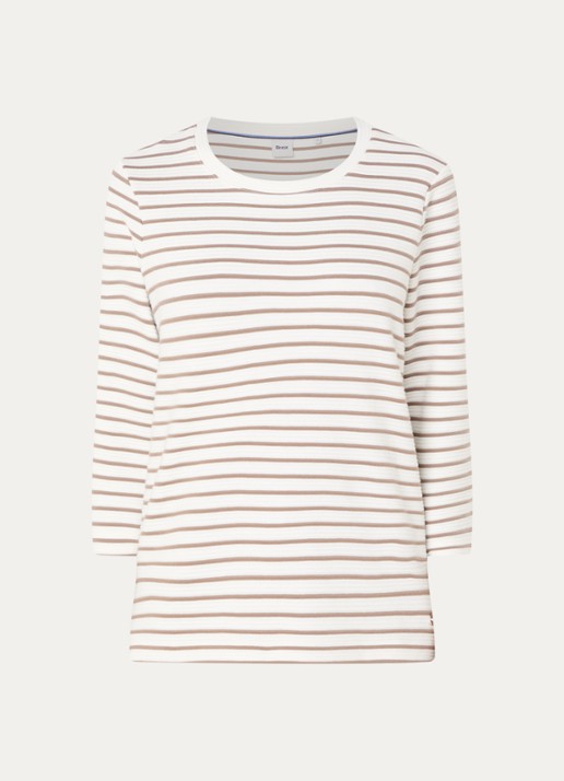 BRAX Bonnie longsleeve met streepprint en structuur - voorkant 2 taupe