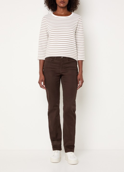 BRAX Bonnie longsleeve met streepprint en structuur - voorkant 3 taupe
