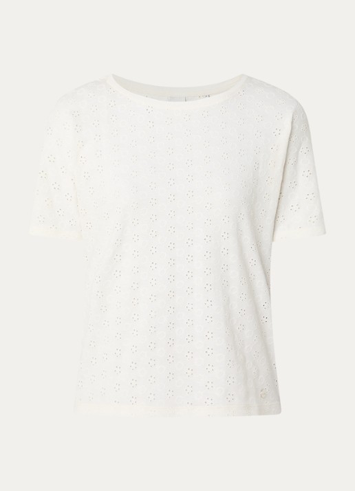 BRAX Caelen T-shirt met broderie - voorkant wit
