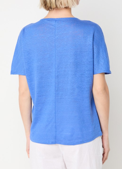 BRAX Caelen T-shirt van linnen met V-hals  - achterkant donkerblauw