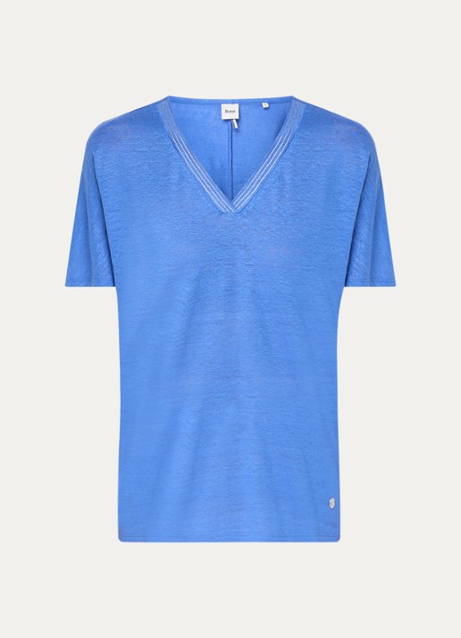 BRAX Caelen T-shirt van linnen met V-hals  - voorkant 2 donkerblauw