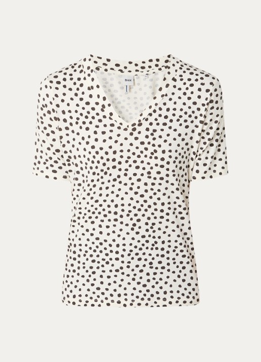 BRAX Carina T-shirt met stippenprint - voorkant 3 gebroken wit