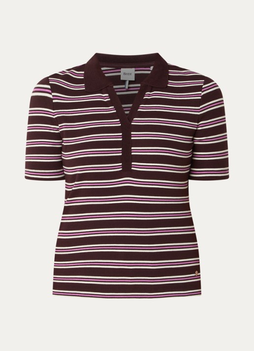 BRAX Cleo polo met streepprint - voorkant 3 aubergine