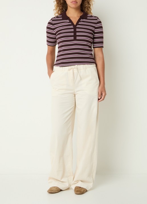 BRAX Cleo polo met streepprint - voorkant 4 aubergine