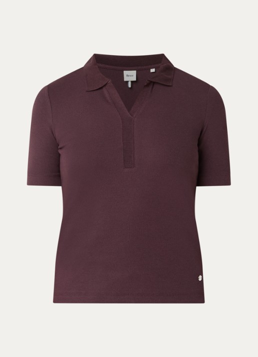 BRAX Cleo polo met stretch - voorkant aubergine
