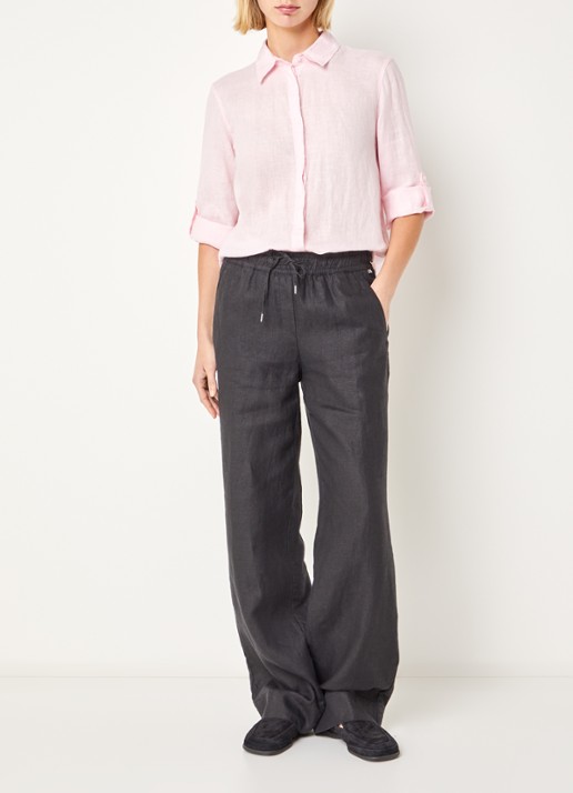 BRAX  Farina loose fit pantalon van linnen met steekzakken - voorkant 4 zwart