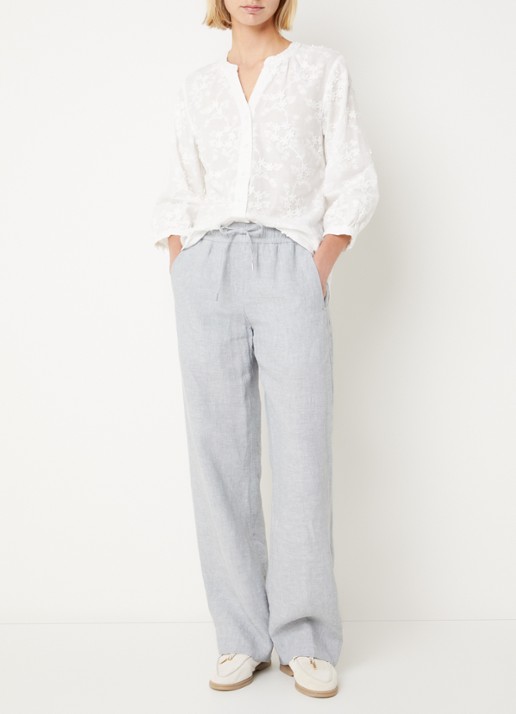 BRAX  Farina loose fit pantalon van linnen met steekzakken - voorkant 4 lichtblauw