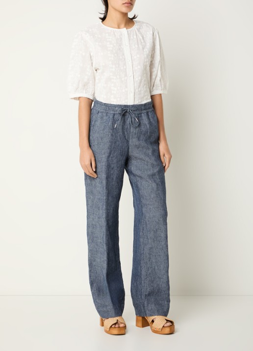 BRAX  Farina loose fit pantalon van linnen met steekzakken - voorkant 3 indigo