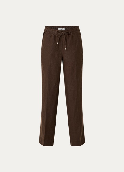 BRAX  Farina loose fit pantalon van linnen met steekzakken - voorkant donkerbruin