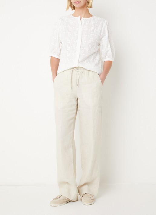 BRAX  Farina loose fit pantalon van linnen met steekzakken - voorkant 3 creme