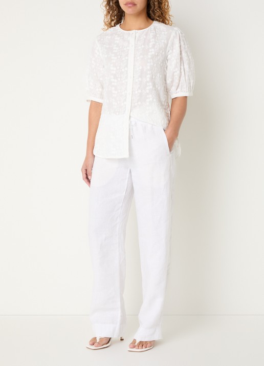 BRAX  Farina loose fit pantalon van linnen met steekzakken - voorkant 2 gebroken wit