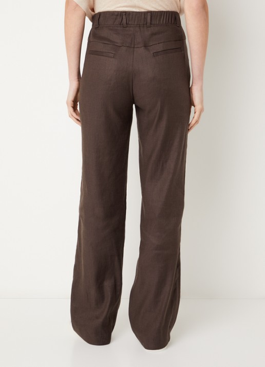 BRAX High waist loose fit broek in linnenblend met steekzakken - achterkant donkerbruin