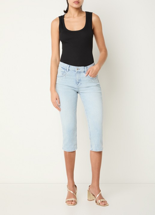 BRAX High waist slim fit capri broek met steekzakken - voorkant 2 lichtblauw