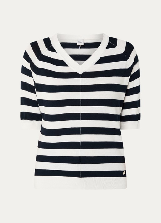 BRAX Lesley fijngebreide top met streepprint - voorkant donkerblauw