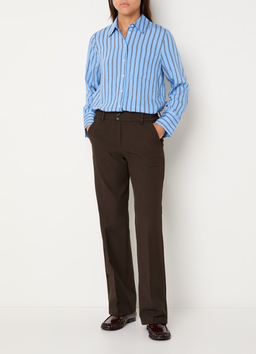 BRAX Maine high waist slim fit pantalon met steekzakken - voorkant 3 donkerbruin