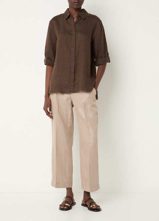 BRAX Maine low waist straight fit chino in linnenblend - voorkant 2 donkerbeige