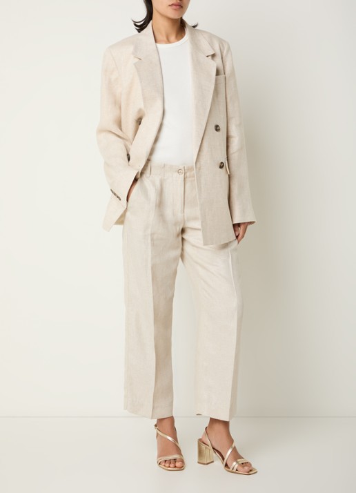 BRAX Maine low waist straight fit chino in linnenblend - voorkant 3 beige