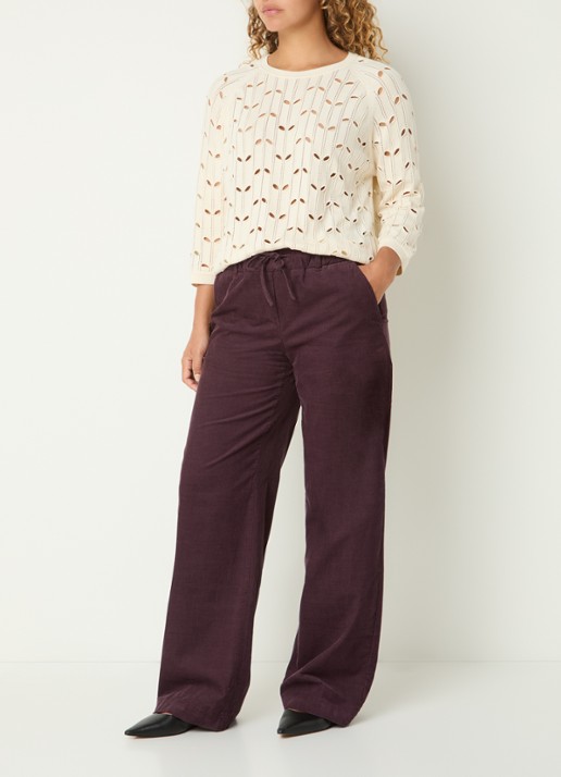 BRAX Maine mid waist straight fit broek van corduroy - voorkant 2 aubergine