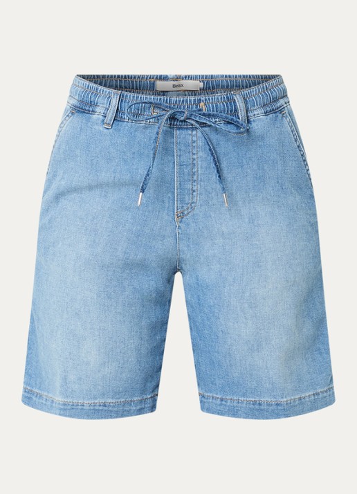 BRAX Maine mid waist wide fit korte broek met steekzakken - voorkant blauwgrijs