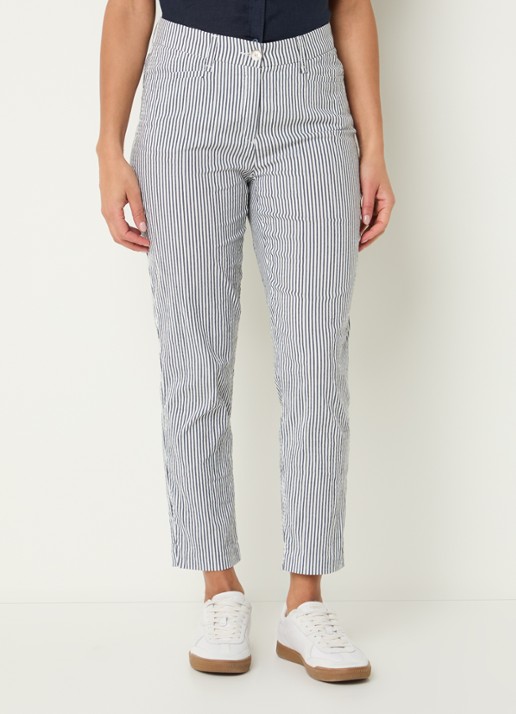 BRAX Mara mid waist cropped slim fit broek met streepprint en steekzakken