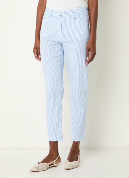 BRAX Mara mid waist cropped slim fit broek met streepprint en steekzakken