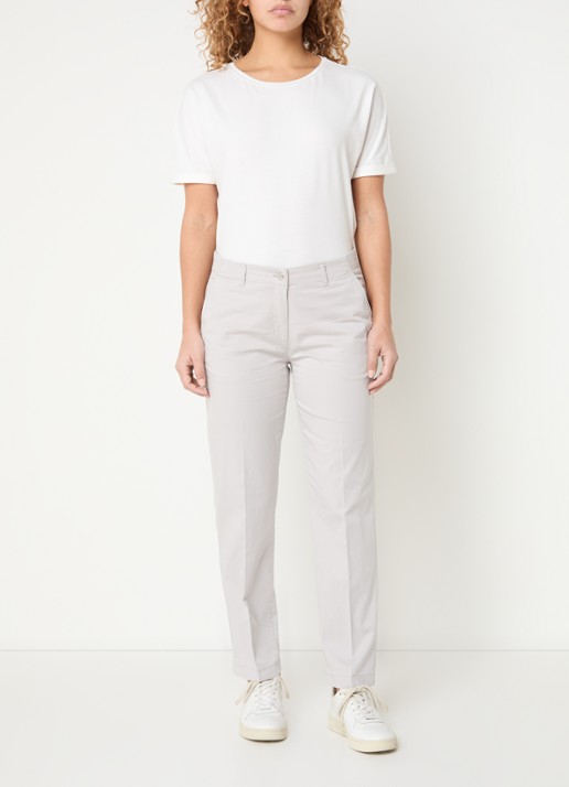 BRAX Maron mid waist cropped tapered fit chino met steekzakken - voorkant 2 lichtgrijs