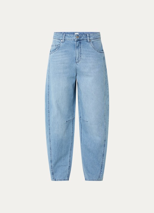 BRAX Megan mid waist tapered fit cropped jeans met lichte wassing - voorkant 2 lichtblauw