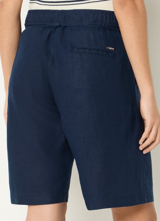 BRAX Mel mid waist straight fit korte broek van linnen - achterkant 3 donkerblauw