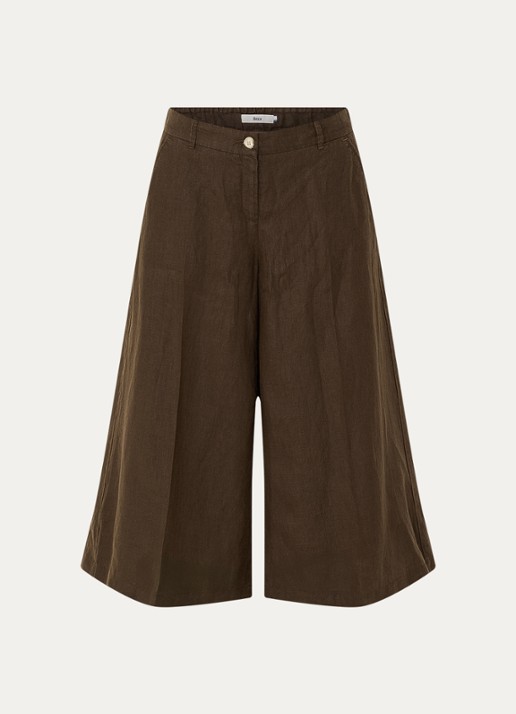 BRAX Melli high waist wide leg culotte van linnen met steekzakken - voorkant 2 donkerbruin