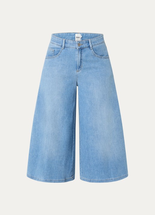 BRAX Melli high waist wide leg korte broek met lichte wassing - voorkant 3 indigo
