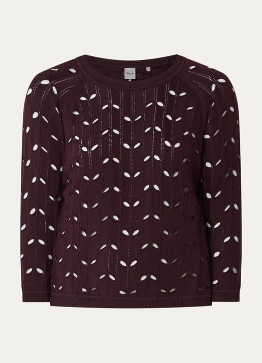 BRAX Nala top met opengewerkt dessin - voorkant aubergine