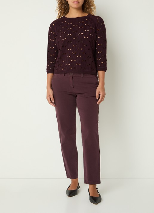 BRAX Nala top met opengewerkt dessin - voorkant 2 aubergine