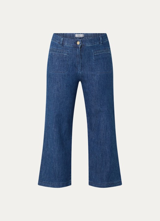 BRAX Peggy mid waist straight fit cropped broek van chambray - voorkant 2 indigo
