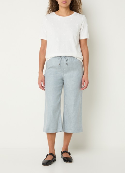 BRAX Philippa mid waist wide fit cropped broek in linnenblend - voorkant 3 blauwgrijs