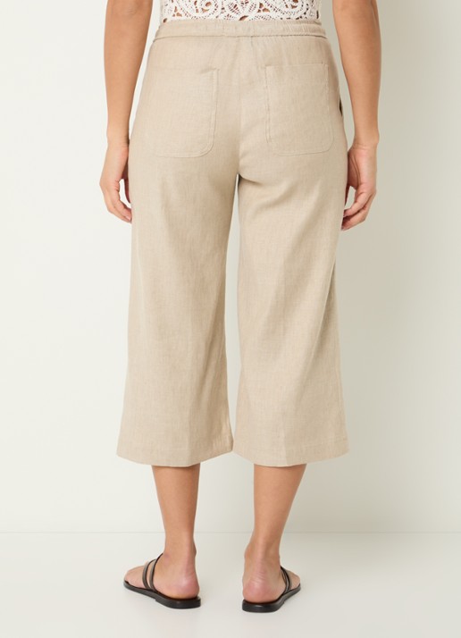 BRAX Philippa mid waist wide fit cropped broek in linnenblend - achterkant 4 beige