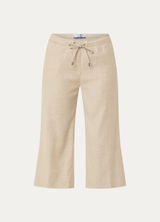 BRAX Philippa mid waist wide fit cropped broek in linnenblend - voorkant beige