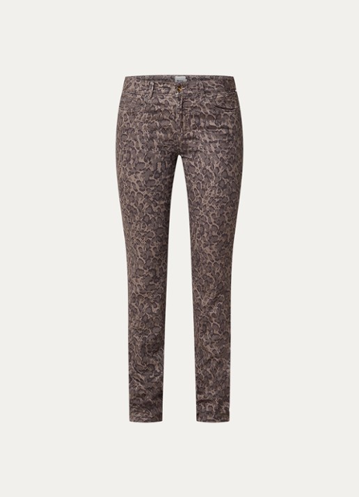 BRAX Shakira mid waist slim fit broek met panterprint  - voorkant 3 donkerbruin