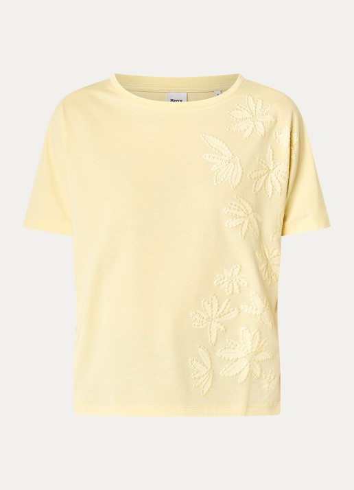 BRAX T-shirt met borduring - voorkant 2 lichtgeel