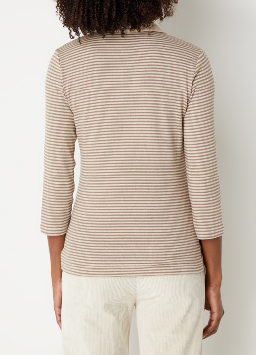 BRAX Top met streepprint en polokraag - achterkant beige
