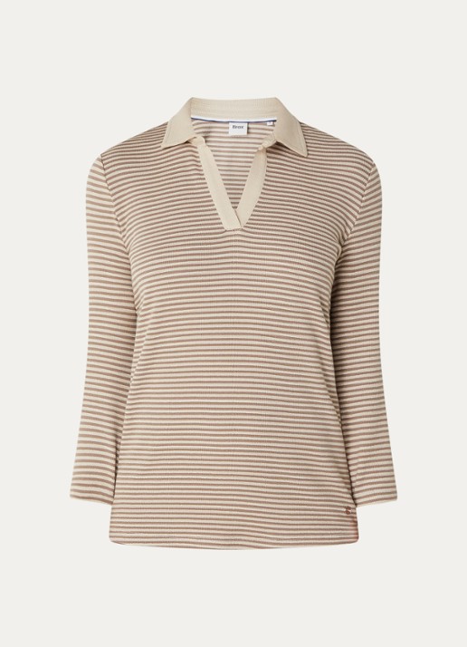 BRAX Top met streepprint en polokraag - voorkant 3 beige